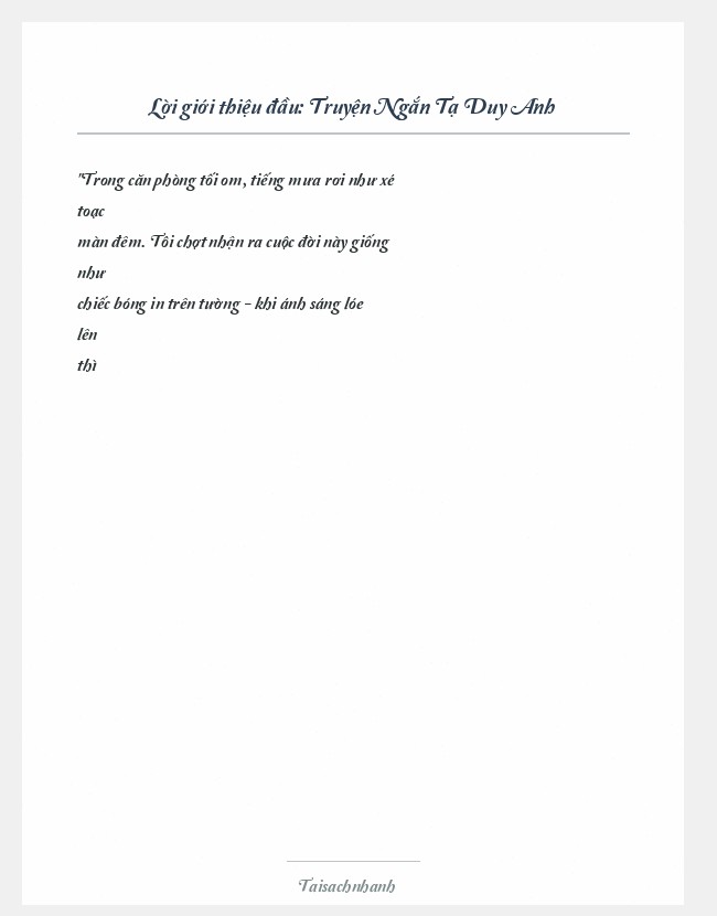 Trích đoạn Truyện Ngắn Tạ Duy Anh