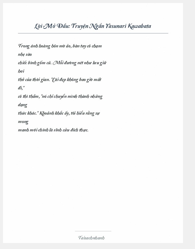 Trích đoạn Truyện Ngắn Yasunari Kawabata