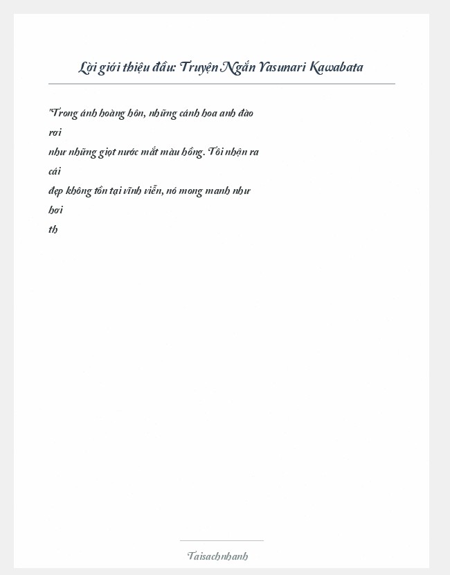 Trích đoạn Truyện Ngắn Yasunari Kawabata