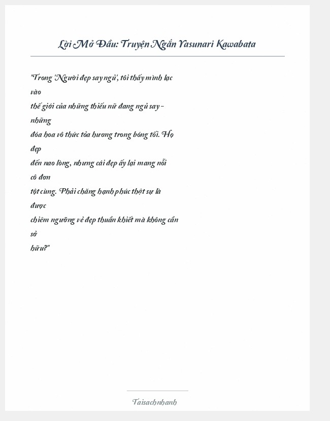 Trích đoạn Truyện Ngắn Yasunari Kawabata