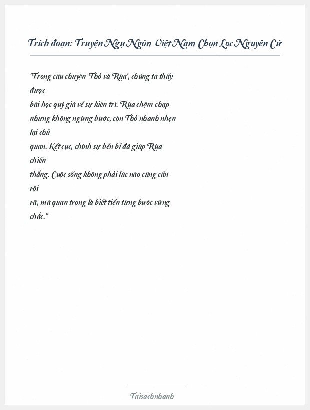 Trích đoạn Truyện Ngụ Ngôn Việt Nam Chọn Lọc Nguyên Cứ