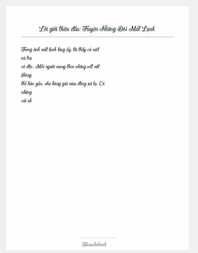 Trích đoạn Truyện Những Đôi Mắt Lạnh