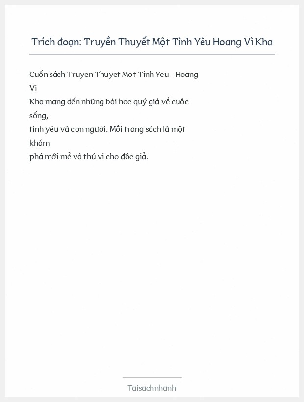 Trích đoạn Truyền Thuyết Một Tình Yêu Hoang Vì Kha
