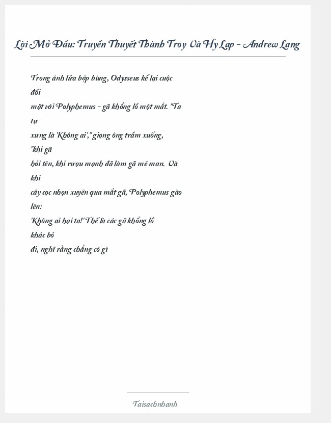 Trích đoạn Truyền Thuyết Thành Troy Và Hy Lạp - Andrew Lang