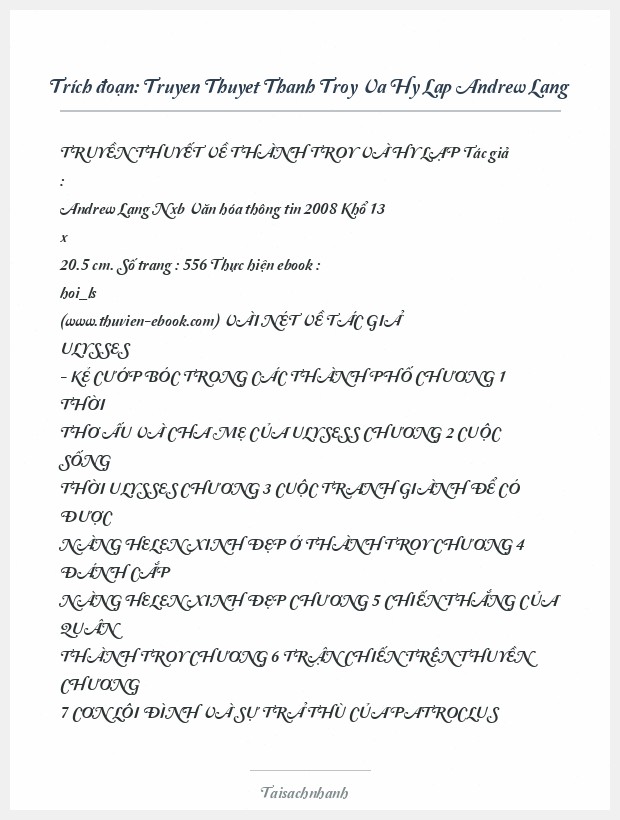 Trích đoạn Truyen Thuyet Thanh Troy Va Hy Lap Andrew Lang