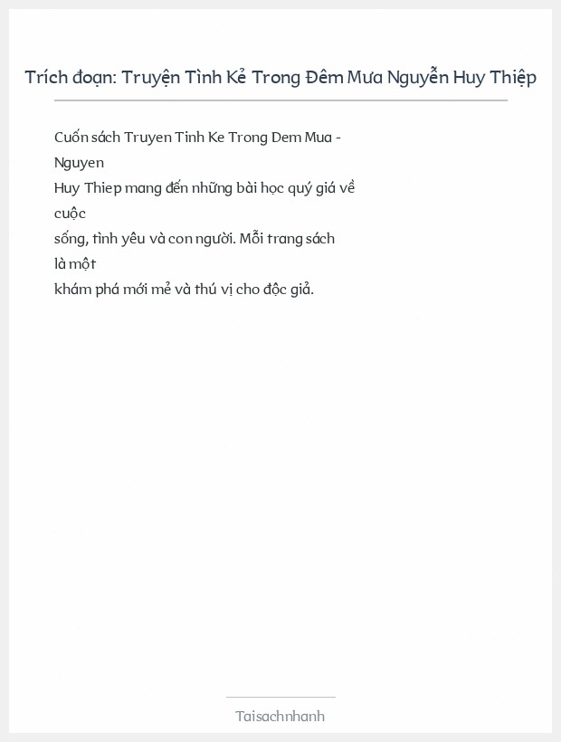 Trích đoạn Truyện Tình Kẻ Trong Đêm Mưa Nguyễn Huy Thiệp