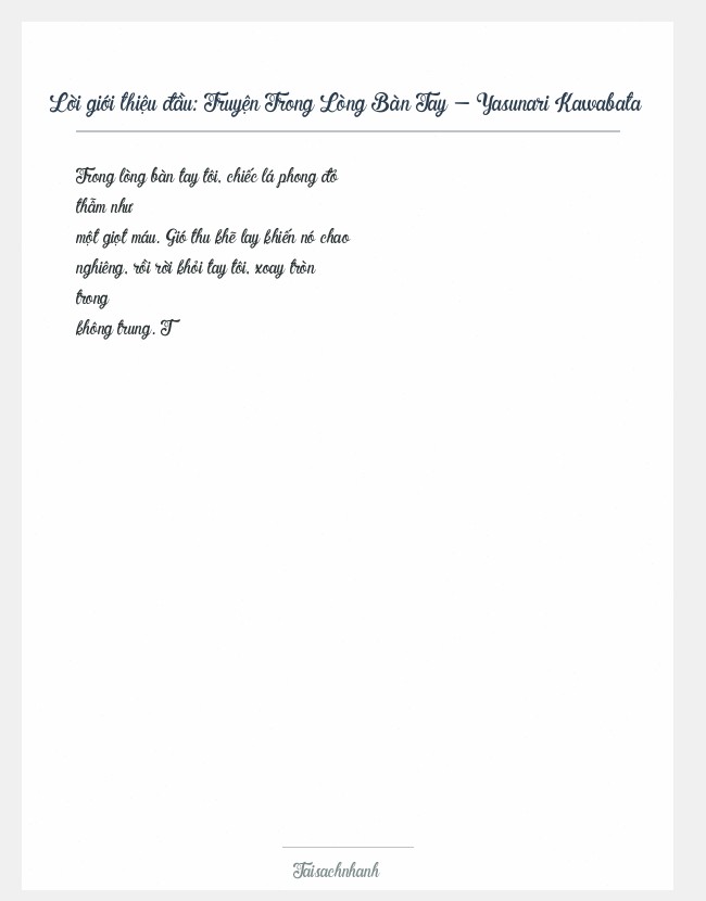 Trích đoạn Truyện Trong Lòng Bàn Tay - Yasunari Kawabata