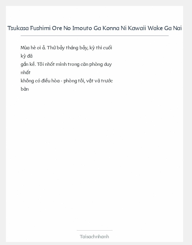 Trích đoạn Tsukasa Fushimi Ore No Imouto Ga Konna Ni Kawaii Wake Ga Nai 02 Oreimo Vol 02