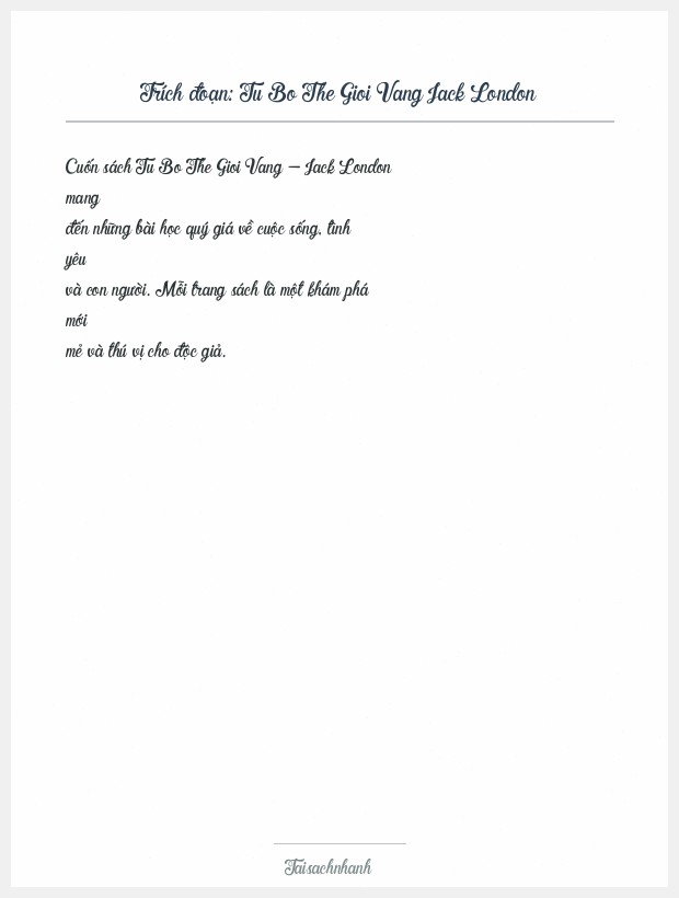 Trích đoạn Tu Bo The Gioi Vang Jack London