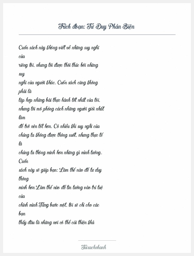 Trích đoạn Tư Duy Phản Biện