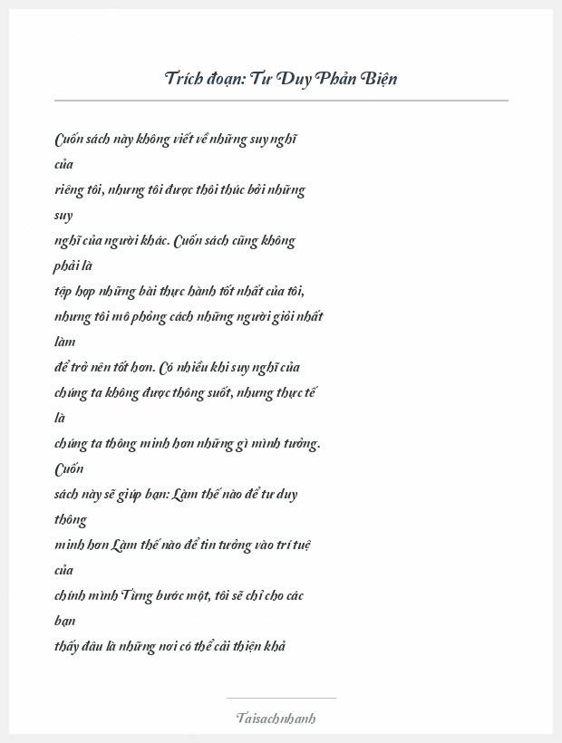 Trích đoạn Tư Duy Phản Biện