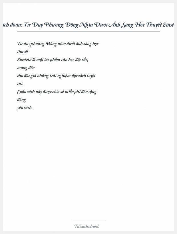 Trích đoạn Tư Duy Phương Đông Nhìn Dưới Ánh Sáng Học Thuyết Einstein
