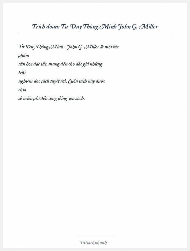 Trích đoạn Tư Duy Thông Minh John G. Miller