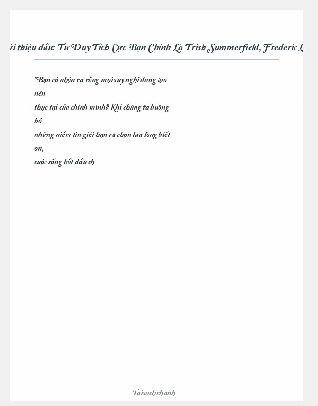 Trích đoạn Tư Duy Tích Cực Bạn Chính Là Trish Summerfield, Frederic Labart