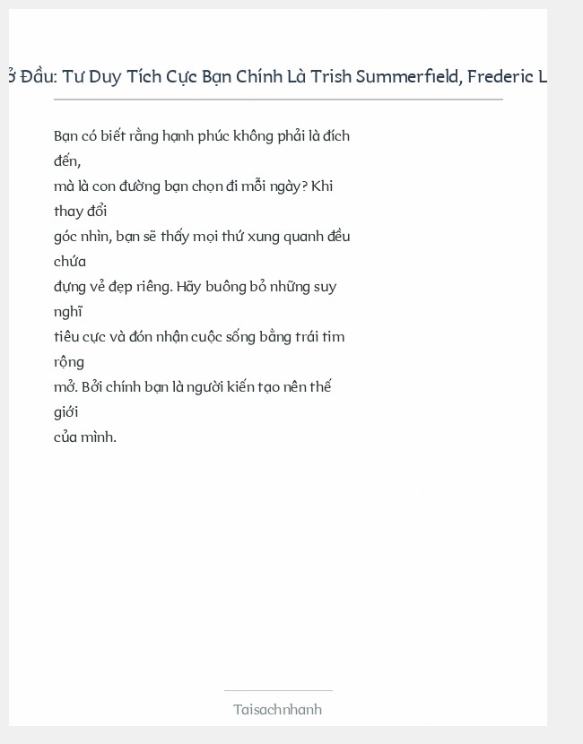Trích đoạn Tư Duy Tích Cực Bạn Chính Là Trish Summerfield, Frederic Labart