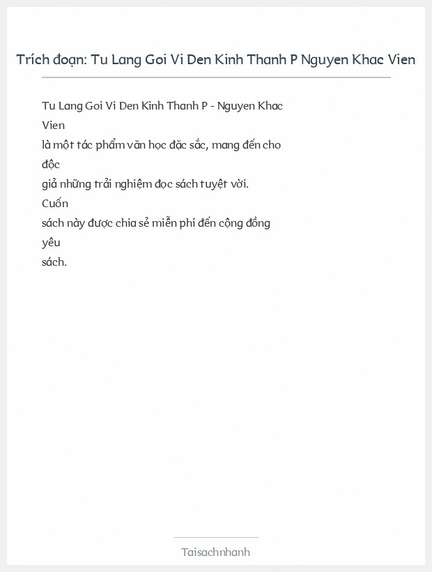 Trích đoạn Tu Lang Goi Vi Den Kinh Thanh P Nguyen Khac Vien