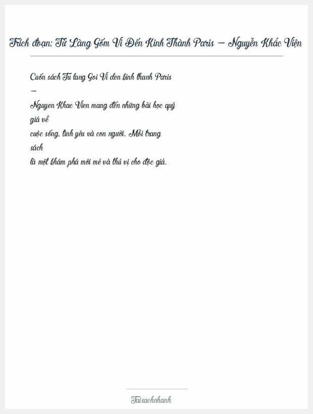 Trích đoạn Từ Làng Gốm Vi Đến Kinh Thành Paris - Nguyễn Khắc Viện