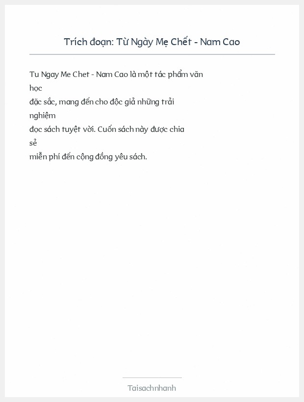 Trích đoạn Từ Ngày Mẹ Chết - Nam Cao