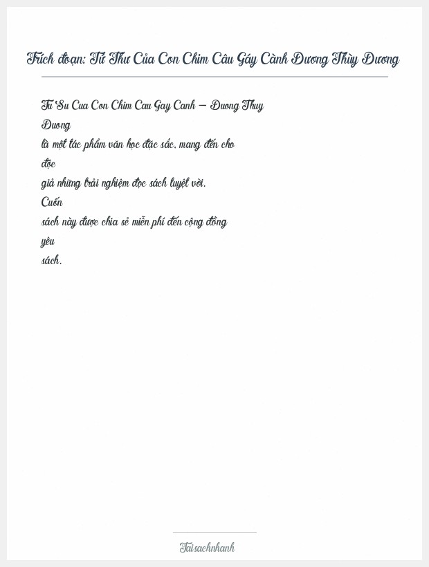 Trích đoạn Tứ Thư Của Con Chim Câu Gáy Cành Dương Thùy Dương