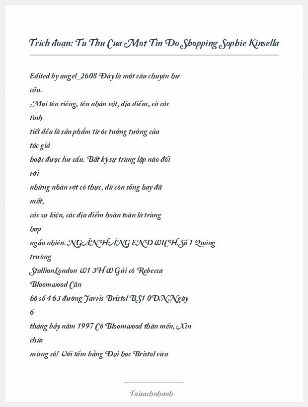 Trích đoạn Tu Thu Cua Mot Tin Do Shopping Sophie Kinsella