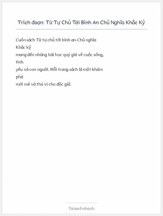 Trích đoạn Từ Tự Chủ Tới Bình An Chủ Nghĩa Khắc Kỷ