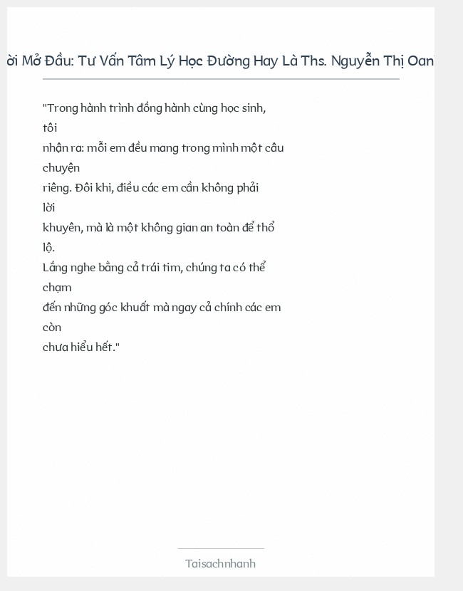 Trích đoạn Tư Vấn Tâm Lý Học Đường Hay Là Ths. Nguyễn Thị Oanh