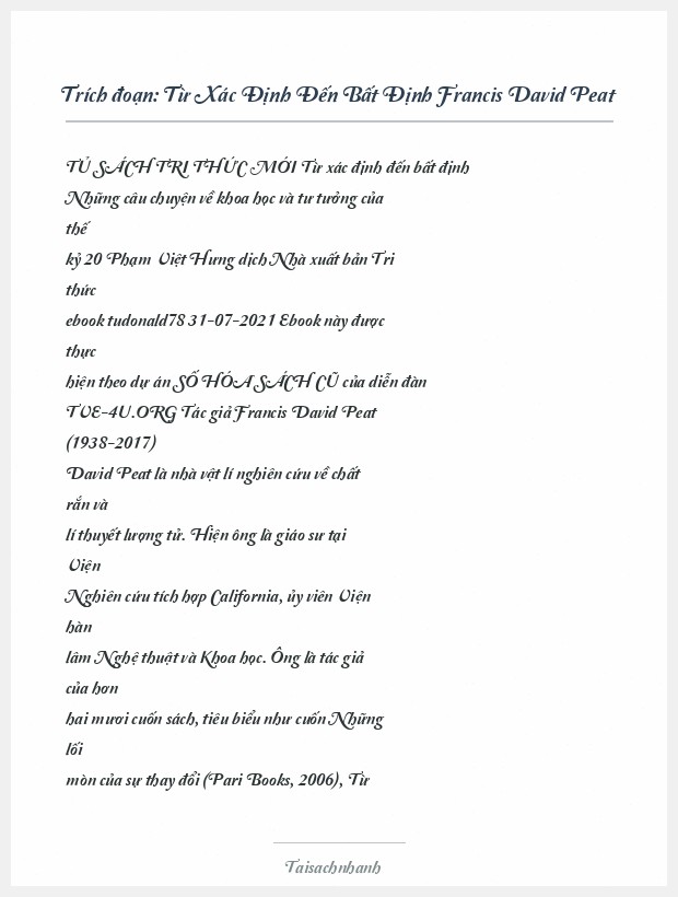 Trích đoạn Từ Xác Định Đến Bất Định Francis David Peat