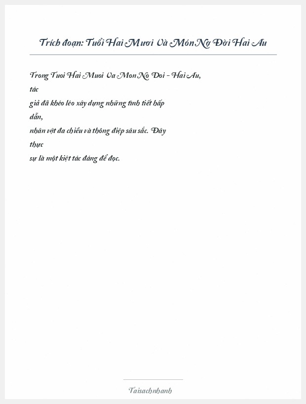 Trích đoạn Tuổi Hai Mươi Và Món Nợ Đời Hai Au