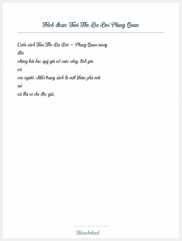 Trích đoạn Tuoi Tho Du Doi Phung Quan