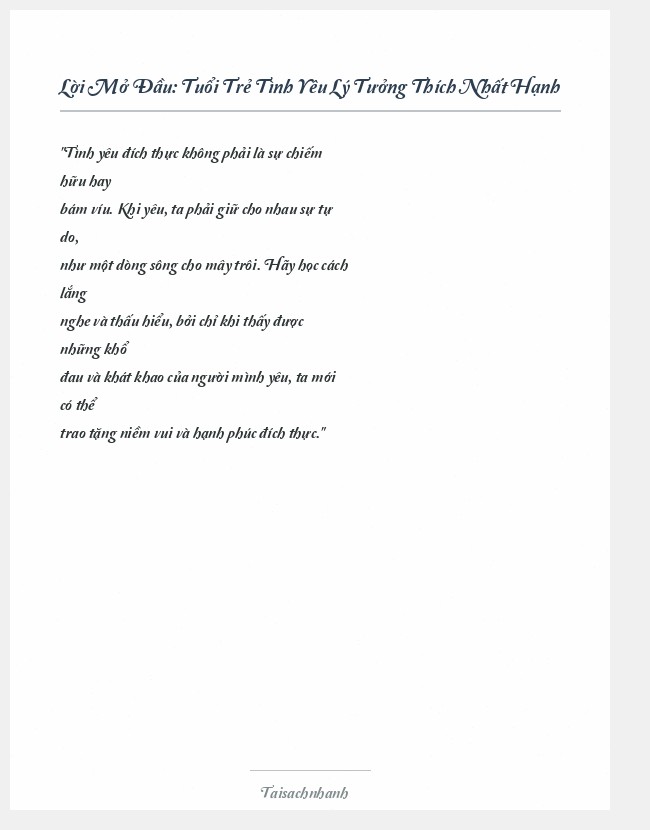 Trích đoạn Tuổi Trẻ Tình Yêu Lý Tưởng Thích Nhất Hạnh