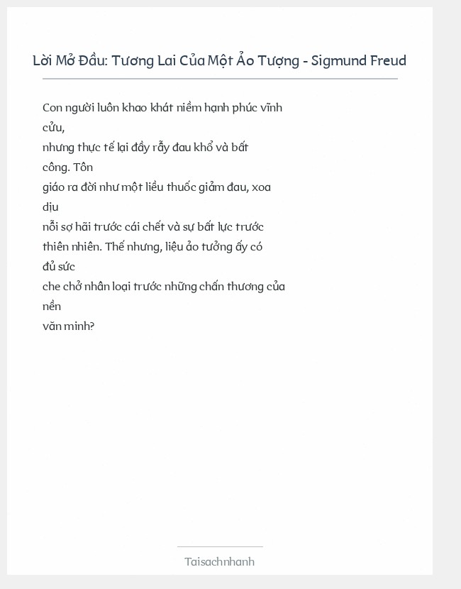 Trích đoạn Tương Lai Của Một Ảo Tượng - Sigmund Freud