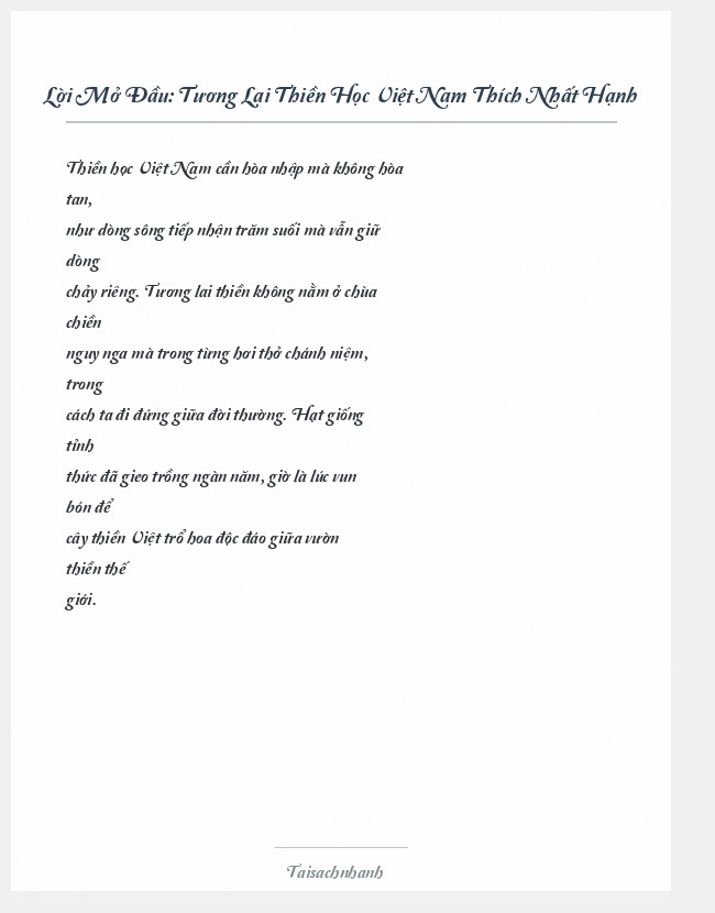 Trích đoạn Tương Lai Thiền Học Việt Nam Thích Nhất Hạnh