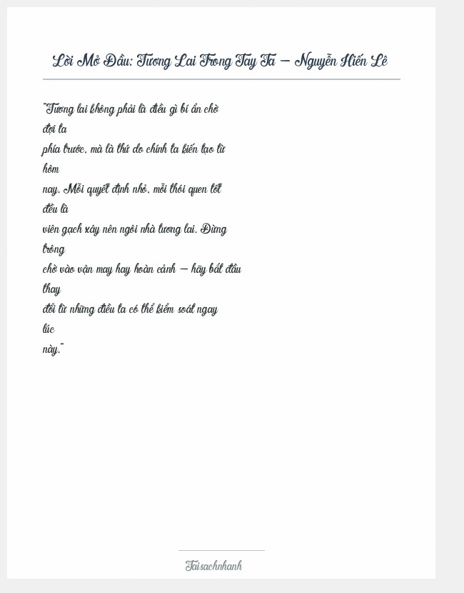 Trích đoạn Tương Lai Trong Tay Ta - Nguyễn Hiến Lê
