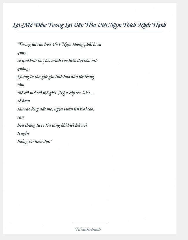 Trích đoạn Tương Lai Văn Hóa Việt Nam Thích Nhất Hạnh