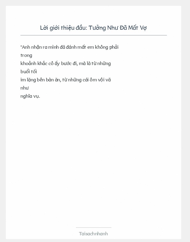 Trích đoạn Tưởng Như Đã Mất Vợ