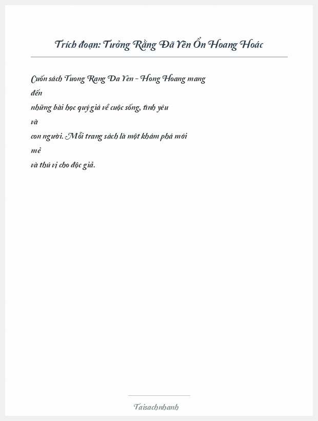 Trích đoạn Tưởng Rằng Đã Yên Ổn Hoang Hoác