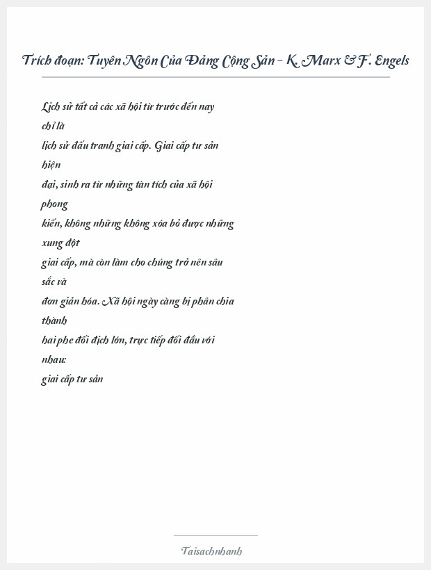Trích đoạn Tuyên Ngôn Của Đảng Cộng Sản - K. Marx & F. Engels
