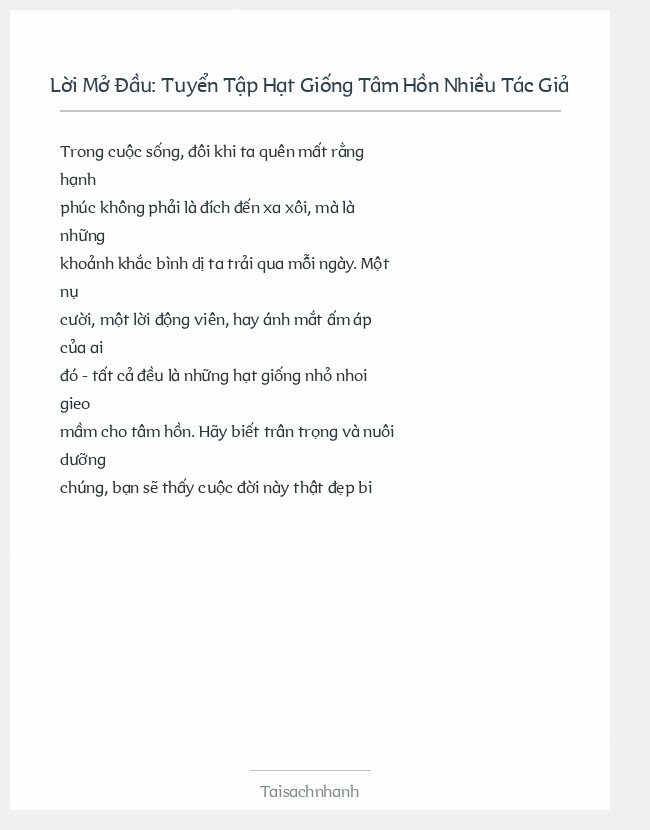 Trích đoạn Tuyển Tập Hạt Giống Tâm Hồn Nhiều Tác Giả