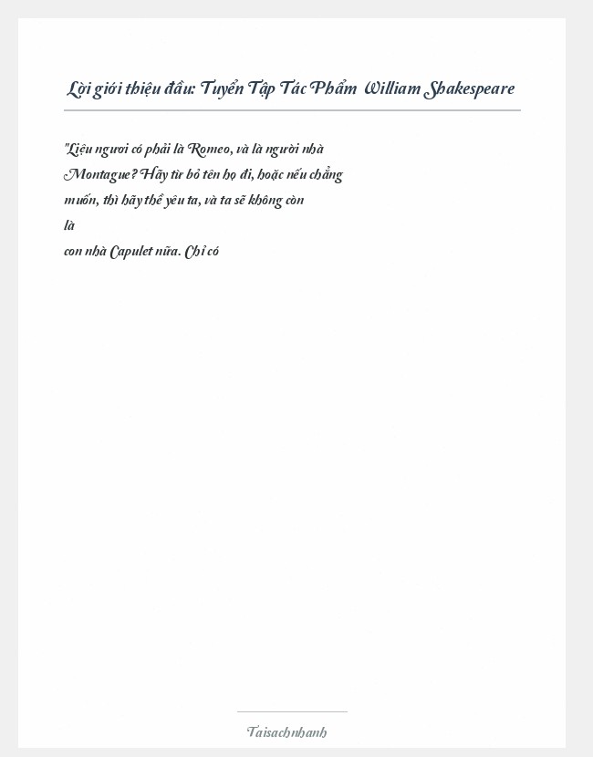 Trích đoạn Tuyển Tập Tác Phẩm William Shakespeare