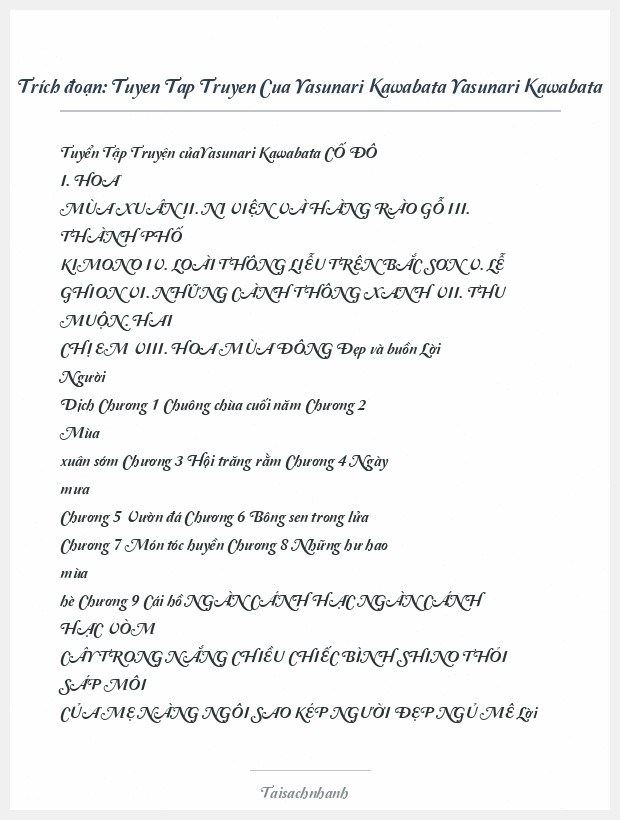 Trích đoạn Tuyen Tap Truyen Cua Yasunari Kawabata Yasunari Kawabata