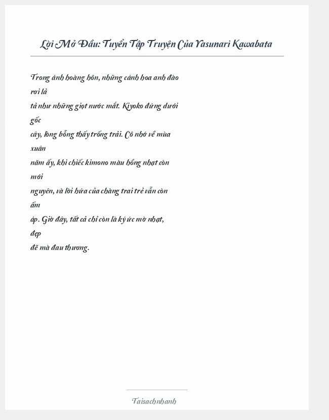Trích đoạn Tuyển Tập Truyện Của Yasunari Kawabata