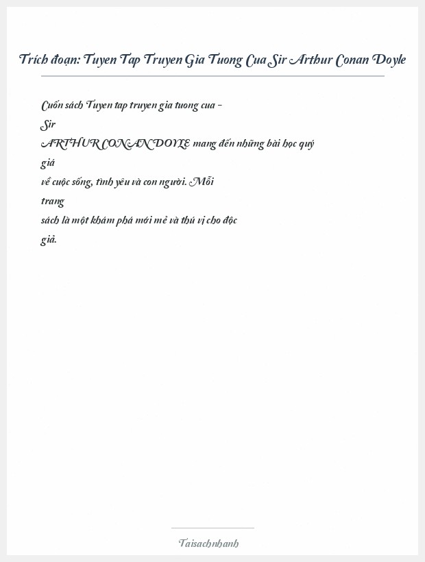 Trích đoạn Tuyen Tap Truyen Gia Tuong Cua Sir Arthur Conan Doyle