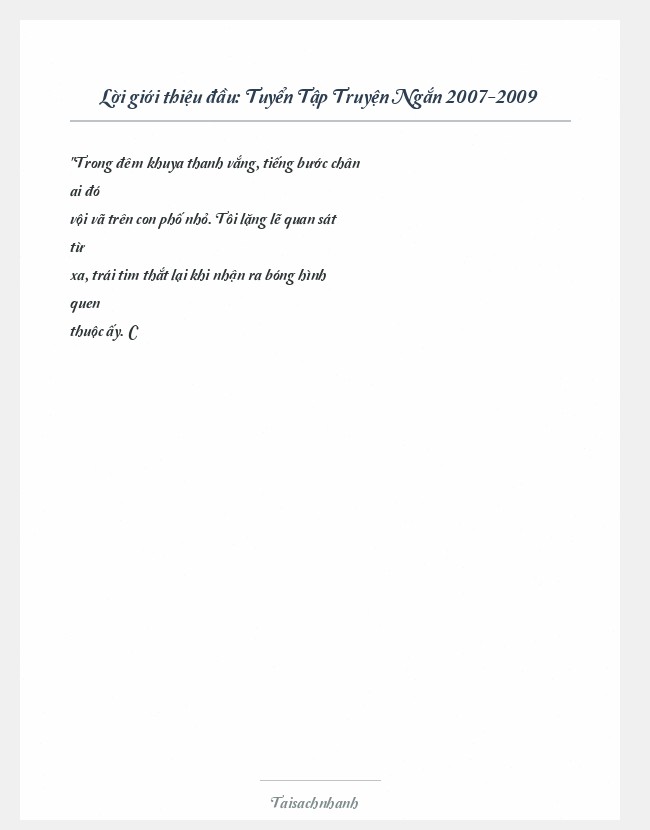 Trích đoạn Tuyển Tập Truyện Ngắn 2007-2009