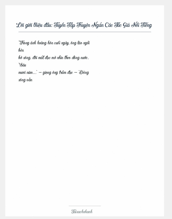 Trích đoạn Tuyển Tập Truyện Ngắn Các Tác Giả Nổi Tiếng