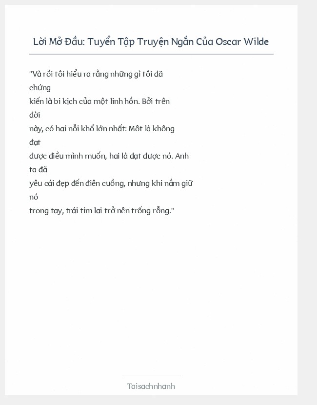 Trích đoạn Tuyển Tập Truyện Ngắn Của Oscar Wilde