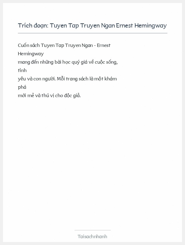 Trích đoạn Tuyen Tap Truyen Ngan Ernest Hemingway