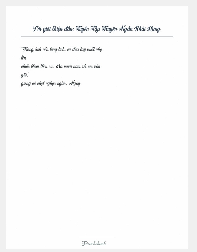 Trích đoạn Tuyển Tập Truyện Ngắn Khái Hưng