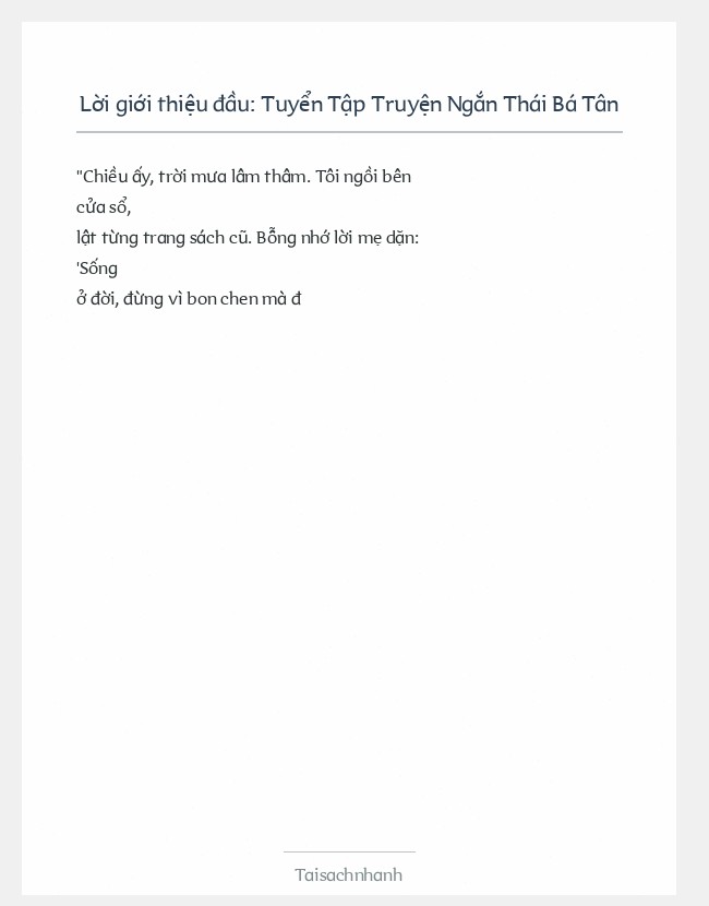 Trích đoạn Tuyển Tập Truyện Ngắn Thái Bá Tân