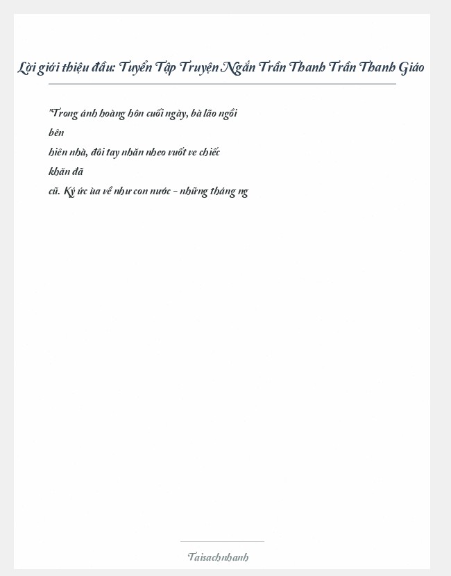 Trích đoạn Tuyển Tập Truyện Ngắn Trần Thanh Trần Thanh Giáo
