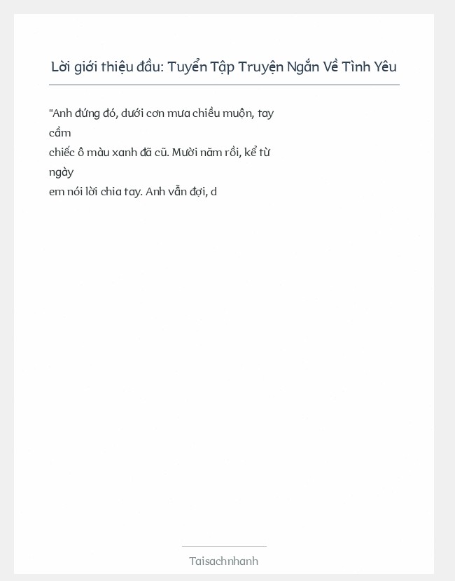 Trích đoạn Tuyển Tập Truyện Ngắn Về Tình Yêu